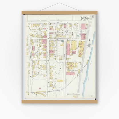 Old map wall art mockup — magnetic wood frame on white wall — Sanborn Fire Insurance Map from Bellaire, Belmont County, Ohio (1895), Sheet #0002