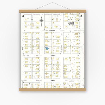 Old map wall art mockup — magnetic wood frame on white wall — Sanborn Fire Insurance Map from Creston, Union County, Iowa (1923), Sheet #0006