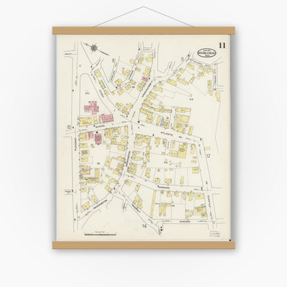 Old map wall art mockup — magnetic wood frame on white wall — Sanborn Fire Insurance Map from Marblehead, Essex County, Massachusetts (1915), Sheet #0011