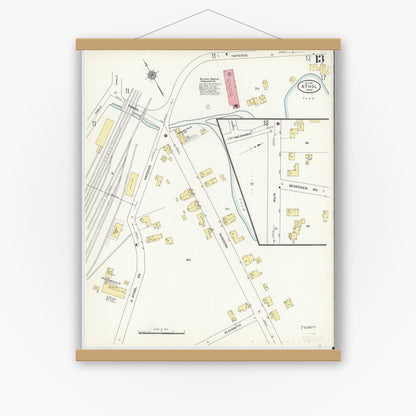 Old map wall art mockup — magnetic wood frame on white wall — Sanborn Fire Insurance Map from Athol, Worcester County, Massachusetts (1911), Sheet #0013