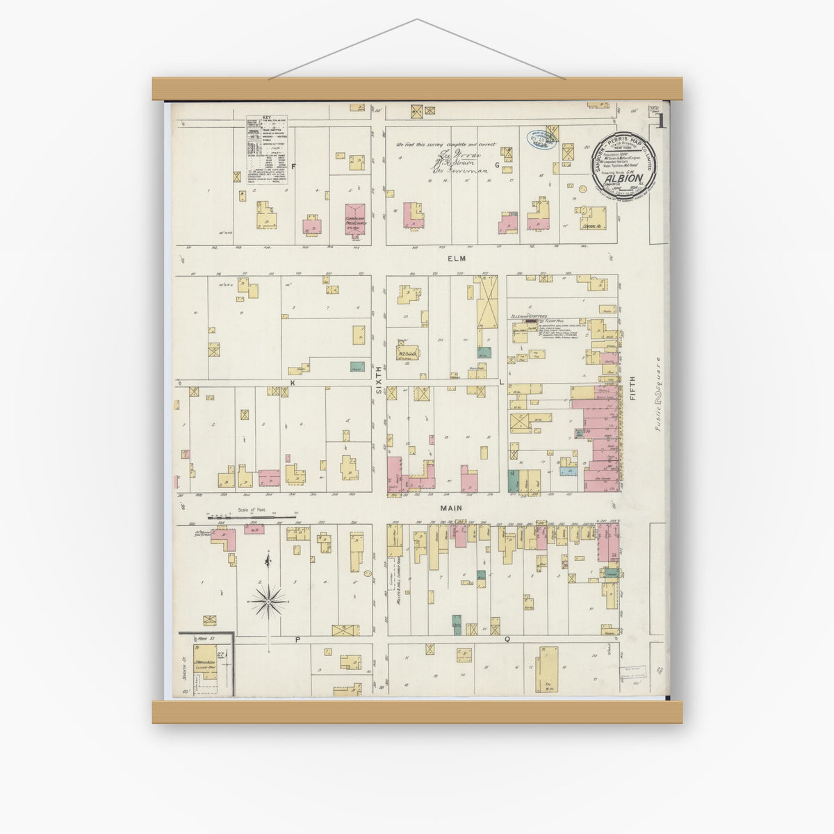 Old map wall art mockup — magnetic wood frame on white wall — Sanborn Fire Insurance Map from Albion, Edwards County, Illinois (1894), Sheet #0001