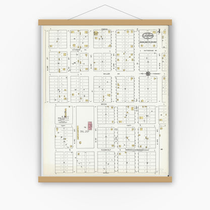 Old map wall art mockup — magnetic wood frame on white wall — Sanborn Fire Insurance Map from Lamesa, Dawson County, Texas (1921), Sheet #0004