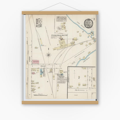 Old map wall art mockup — magnetic wood frame on white wall — Sanborn Fire Insurance Map from Sand Beach, Huron County, Michigan (1884) - Complete Map Set