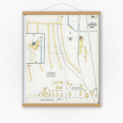 Old map wall art mockup — magnetic wood frame on white wall — Sanborn Fire Insurance Map from Iron Mountain, Dickinson County, Michigan (1904), Sheet #0014