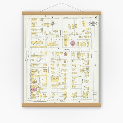 Old map wall art mockup — magnetic wood frame on white wall — Sanborn Fire Insurance Map from Fond du Lac, Fond du Lac County, Wisconsin (1898), Sheet #0004
