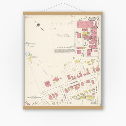 Old map wall art mockup — magnetic wood frame on white wall — Sanborn Fire Insurance Map from Boyertown, Berks County, Pennsylvania (1922), Sheet #0002