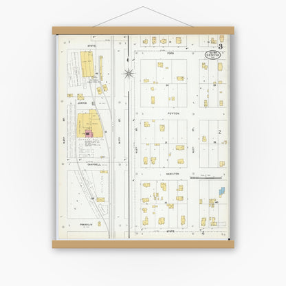 Old map wall art mockup — magnetic wood frame on white wall — Sanborn Fire Insurance Map from Geneva, Kane County, Illinois (1905), Sheet #0003