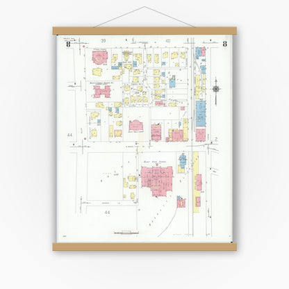 Old map wall art mockup — magnetic wood frame on white wall — Sanborn Fire Insurance Map from Beloit, Rock County, Wisconsin (1939), Sheet #0008