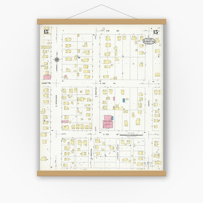 Old map wall art mockup — magnetic wood frame on white wall — Sanborn Fire Insurance Map from Albert Lea, Freeborn County, Minnesota (1926), Sheet #0015