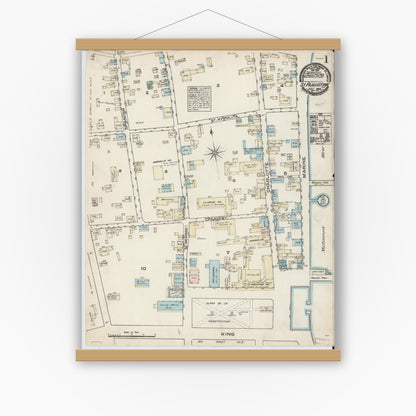Old map wall art mockup — magnetic wood frame on white wall — Sanborn Fire Insurance Map from Saint Augustine, Saint John's County, Florida (1884), Sheet #0001