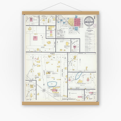 Old map wall art mockup — magnetic wood frame on white wall — Sanborn Fire Insurance Map from Bowling Green, Pike County, Missouri (1902) - Complete Map Set