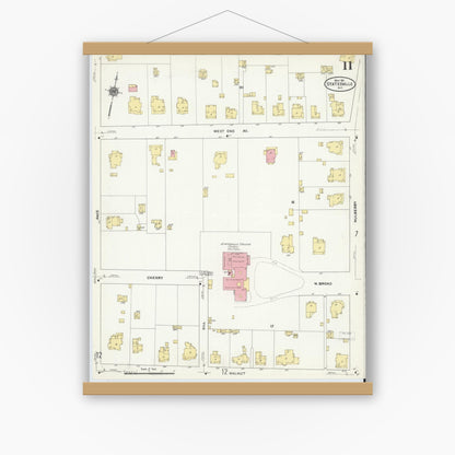 Old map wall art mockup — magnetic wood frame on white wall — Sanborn Fire Insurance Map from Statesville, Iredell County, North Carolina (1911), Sheet #0011