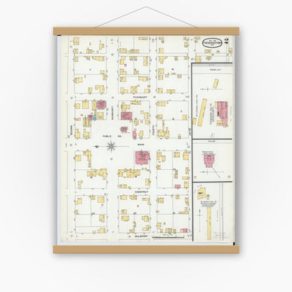 Old map wall art mockup — magnetic wood frame on white wall — Sanborn Fire Insurance Map from Fredericktown, Knox County, Ohio (1901), Sheet #0002