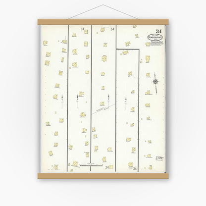 Old map wall art mockup — magnetic wood frame on white wall — Sanborn Fire Insurance Map from Newburyport, Essex County, Massachusetts (1914), Sheet #0034