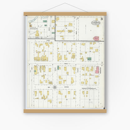Old map wall art mockup — magnetic wood frame on white wall — Sanborn Fire Insurance Map from Cedar Springs, Kent County, Michigan (1899), Sheet #0003