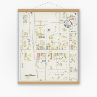 Old map wall art mockup — magnetic wood frame on white wall — Sanborn Fire Insurance Map from Seymour, Outagamie County, Wisconsin (1894) - Complete Map Set