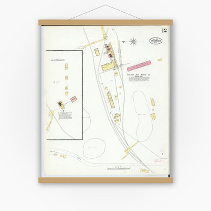 Old map wall art mockup — magnetic wood frame on white wall — Sanborn Fire Insurance Map from Ironwood, Gogebic County, Michigan (1908), Sheet #0012