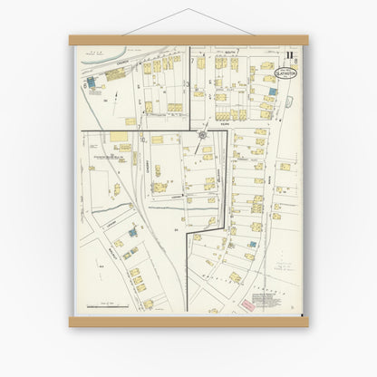 Old map wall art mockup — magnetic wood frame on white wall — Sanborn Fire Insurance Map from Slatington, Lehigh County, Pennsylvania (1913), Sheet #0011