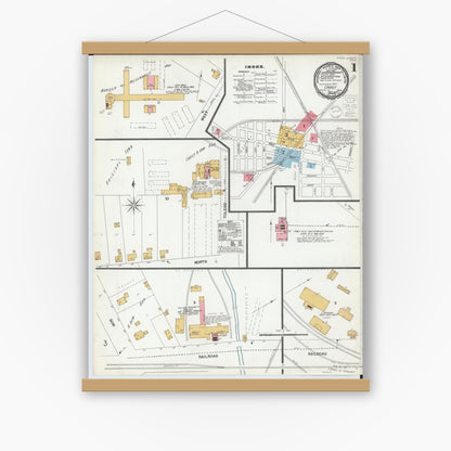 Old map wall art mockup — magnetic wood frame on white wall — Sanborn Fire Insurance Map from Carey, Wyandot County, Ohio (1900) - Complete Map Set