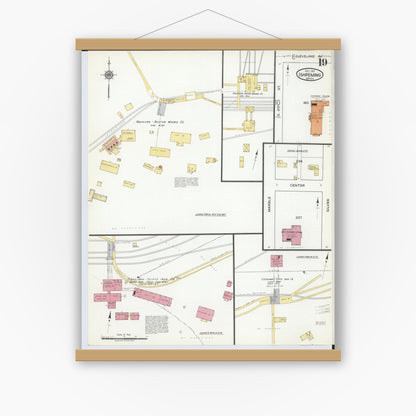 Old map wall art mockup — magnetic wood frame on white wall — Sanborn Fire Insurance Map from Ishpeming, Marquette County, Michigan (1917), Sheet #0019