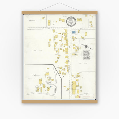 Old map wall art mockup — magnetic wood frame on white wall — Sanborn Fire Insurance Map from Kapaau, Hawaii County, Hawaii (1921), Sheet #0001