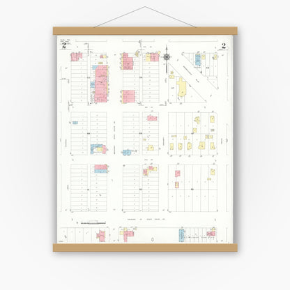 Old map wall art mockup — magnetic wood frame on white wall — Sanborn Fire Insurance Map from Elsa, Hidalgo County, Texas (1949), Sheet #0002