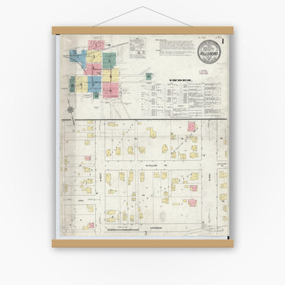 Old map wall art mockup — magnetic wood frame on white wall — Sanborn Fire Insurance Map from Hillsboro, Highland County, Ohio (1911), Sheet #0001