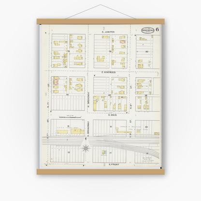 Old map wall art mockup — magnetic wood frame on white wall — Sanborn Fire Insurance Map from Brainerd, Crow Wing County, Minnesota (1892), Sheet #0006