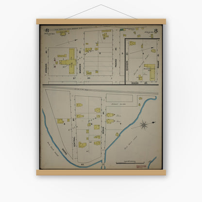 Old map wall art mockup — magnetic wood frame on white wall — Sanborn Fire Insurance Map from New Jersey Coast, New Jersey Coast, New Jersey (1890), Sheet #0008
