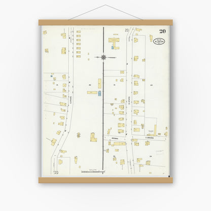 Old map wall art mockup — magnetic wood frame on white wall — Sanborn Fire Insurance Map from Albion, Orleans County, New York (1911), Sheet #0020