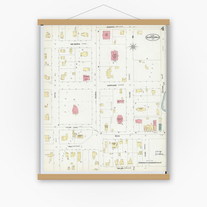 Old map wall art mockup — magnetic wood frame on white wall — Sanborn Fire Insurance Map from Black River Falls, Jackson County, Wisconsin (1902), Sheet #0004