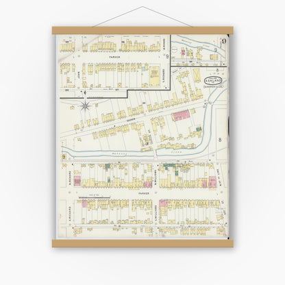 Old map wall art mockup — magnetic wood frame on white wall — Sanborn Fire Insurance Map from Ashland, Schuylkill County, Pennsylvania (1896), Sheet #0009