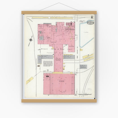 Old map wall art mockup — magnetic wood frame on white wall — Sanborn Fire Insurance Map from Dearborn, Wayne County, Michigan (1921), Sheet #0008