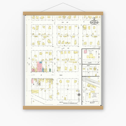 Old map wall art mockup — magnetic wood frame on white wall — Sanborn Fire Insurance Map from Coon Rapids, Carroll County, Iowa (1909), Sheet #0002