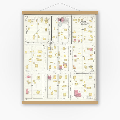 Old map wall art mockup — magnetic wood frame on white wall — Sanborn Fire Insurance Map from Alexandria, Douglas County, Minnesota (1922), Sheet #0003