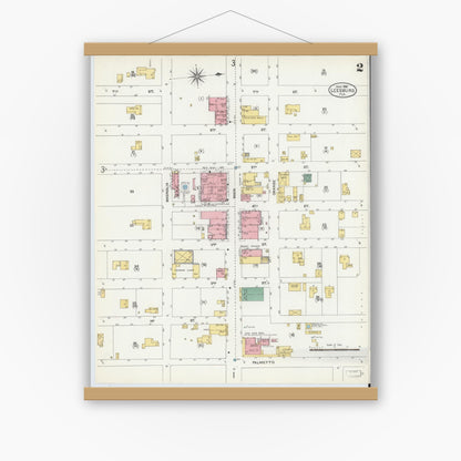 Old map wall art mockup — magnetic wood frame on white wall — Sanborn Fire Insurance Map from Leesburg, Lake County, Florida (1906), Sheet #0002