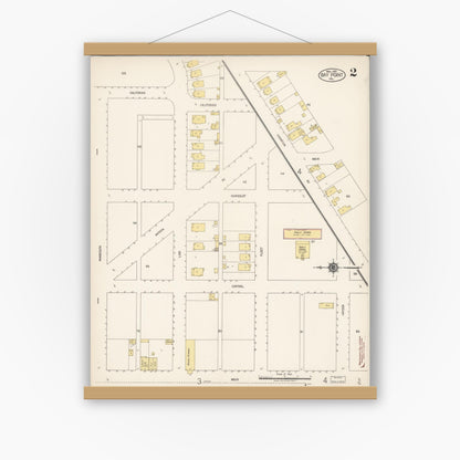 Old map wall art mockup — magnetic wood frame on white wall — Sanborn Fire Insurance Map from Bay Point, Contra Costa County, California (1919), Sheet #0002