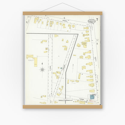 Old map wall art mockup — magnetic wood frame on white wall — Sanborn Fire Insurance Map from Randolph, Norfolk County, Massachusetts (1909), Sheet #0007