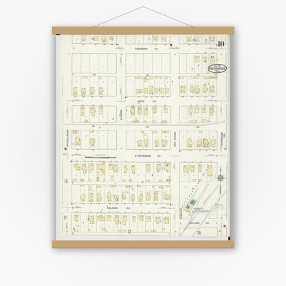 Old map wall art mockup — magnetic wood frame on white wall — Sanborn Fire Insurance Map from Menominee, Menominee County, Michigan (1913), Sheet #0010