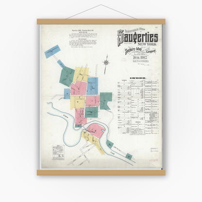 Old map wall art mockup — magnetic wood frame on white wall — Sanborn Fire Insurance Map from Saugerties, Ulster County, New York (1912) - Complete Map Set