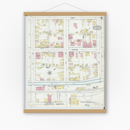 Old map wall art mockup — magnetic wood frame on white wall — Sanborn Fire Insurance Map from Franklin, Warren County, Ohio (1892), Sheet #0003