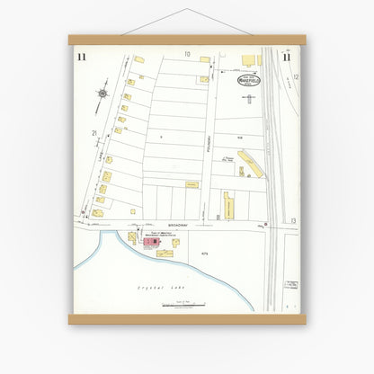 Old map wall art mockup — magnetic wood frame on white wall — Sanborn Fire Insurance Map from Wakefield, Middlesex County, Massachusetts (1923), Sheet #0011