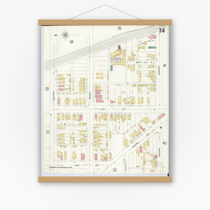 Old map wall art mockup — magnetic wood frame on white wall — Sanborn Fire Insurance Map from Hamilton, Butler County, Ohio (1899), Sheet #0034
