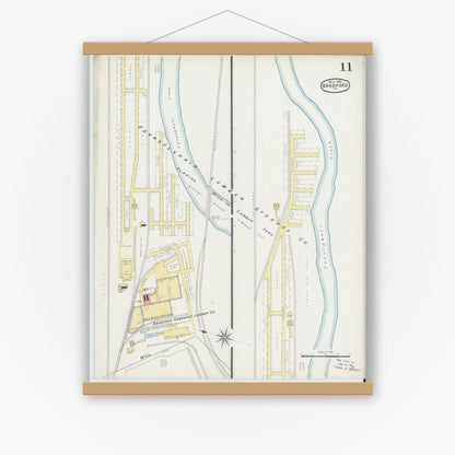 Old map wall art mockup — magnetic wood frame on white wall — Sanborn Fire Insurance Map from Bradford, McKean County, Pennsylvania (1895), Sheet #0011