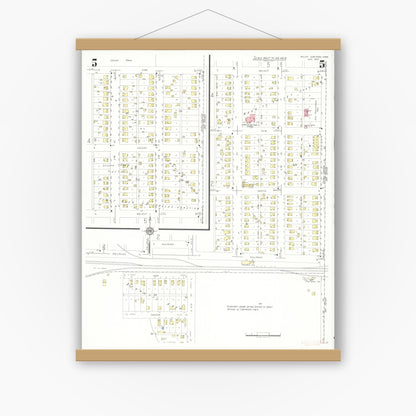 Old map wall art mockup — magnetic wood frame on white wall — Sanborn Fire Insurance Map from Valley Junction, Polk County, Iowa (1937), Sheet #0005