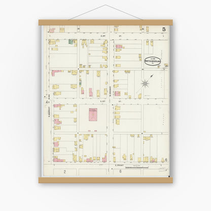 Old map wall art mockup — magnetic wood frame on white wall — Sanborn Fire Insurance Map from Northumberland, Northumberland County, Pennsylvania (1896), Sheet #0005
