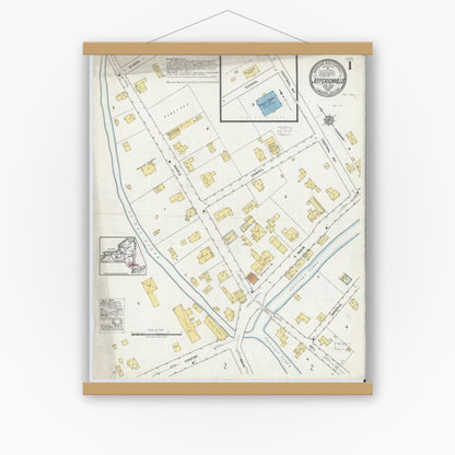 Old map wall art mockup — magnetic wood frame on white wall — Sanborn Fire Insurance Map from Jeffersonville, Sullivan County, New York (1918) - Complete Map Set