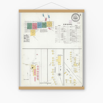 Old map wall art mockup — magnetic wood frame on white wall — Sanborn Fire Insurance Map from Windber, Somerset County, Pennsylvania (1904), Sheet #0001