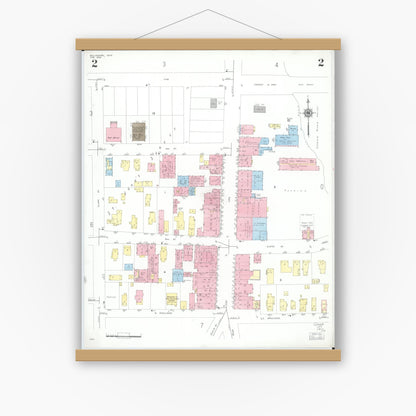 Old map wall art mockup — magnetic wood frame on white wall — Sanborn Fire Insurance Map from Willoughby, Lake County, Ohio (1952), Sheet #0002