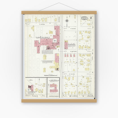 Old map wall art mockup — magnetic wood frame on white wall — Sanborn Fire Insurance Map from Celina, Mercer County, Ohio (1914), Sheet #0004